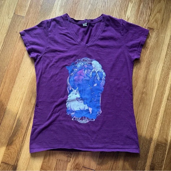 Fruit of the Loom Softspun Women's Graphic Tee Size Large Purple Unicorn Fantasy - Picture 2 of 7